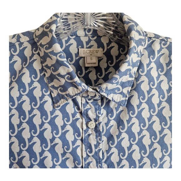 J. CREW Women S Seahorse Shirt Blue White Button Up Long Sleeve Cotton Bust 38" - Picture 4 of 7